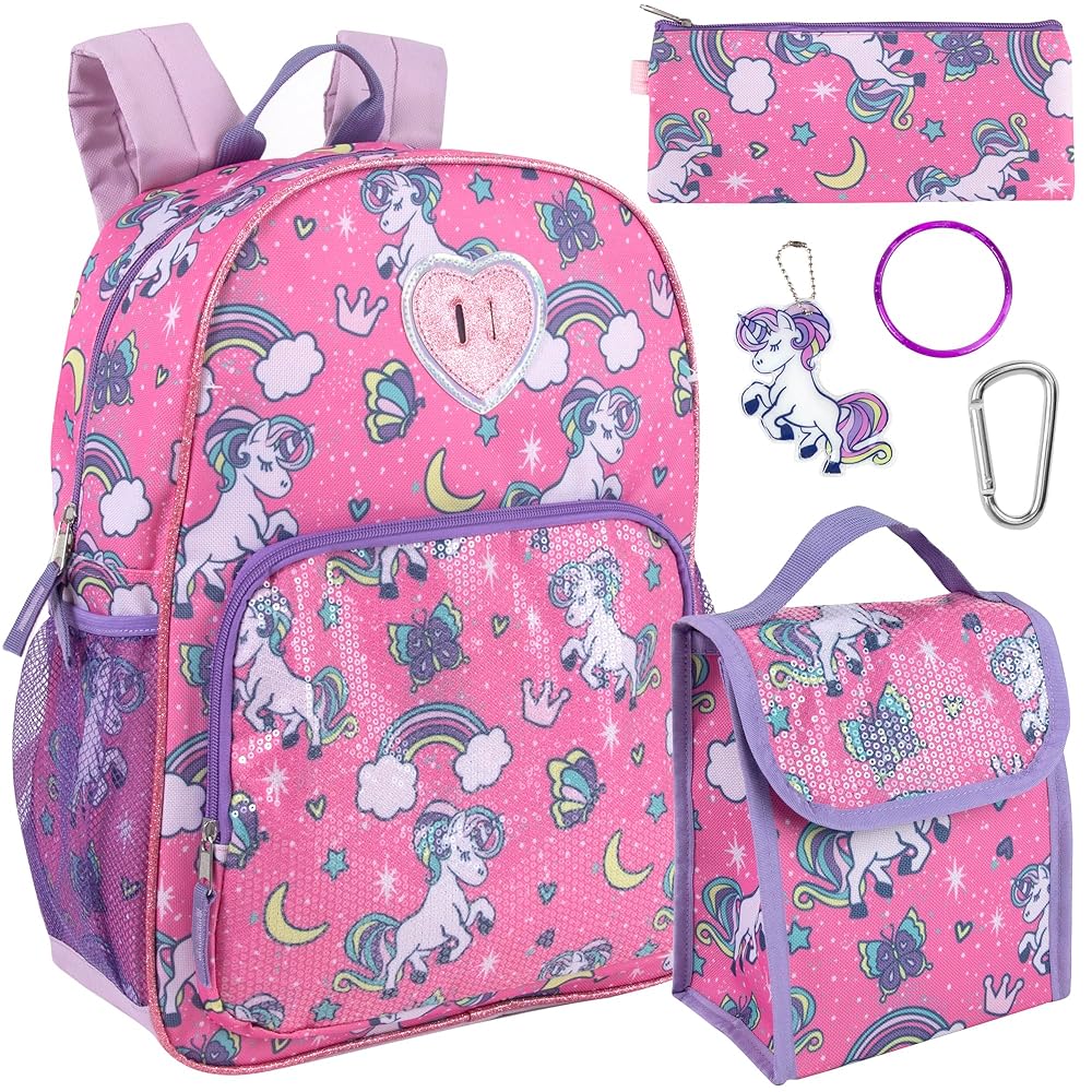 Illustrative example of backpack and lunchbox set girl