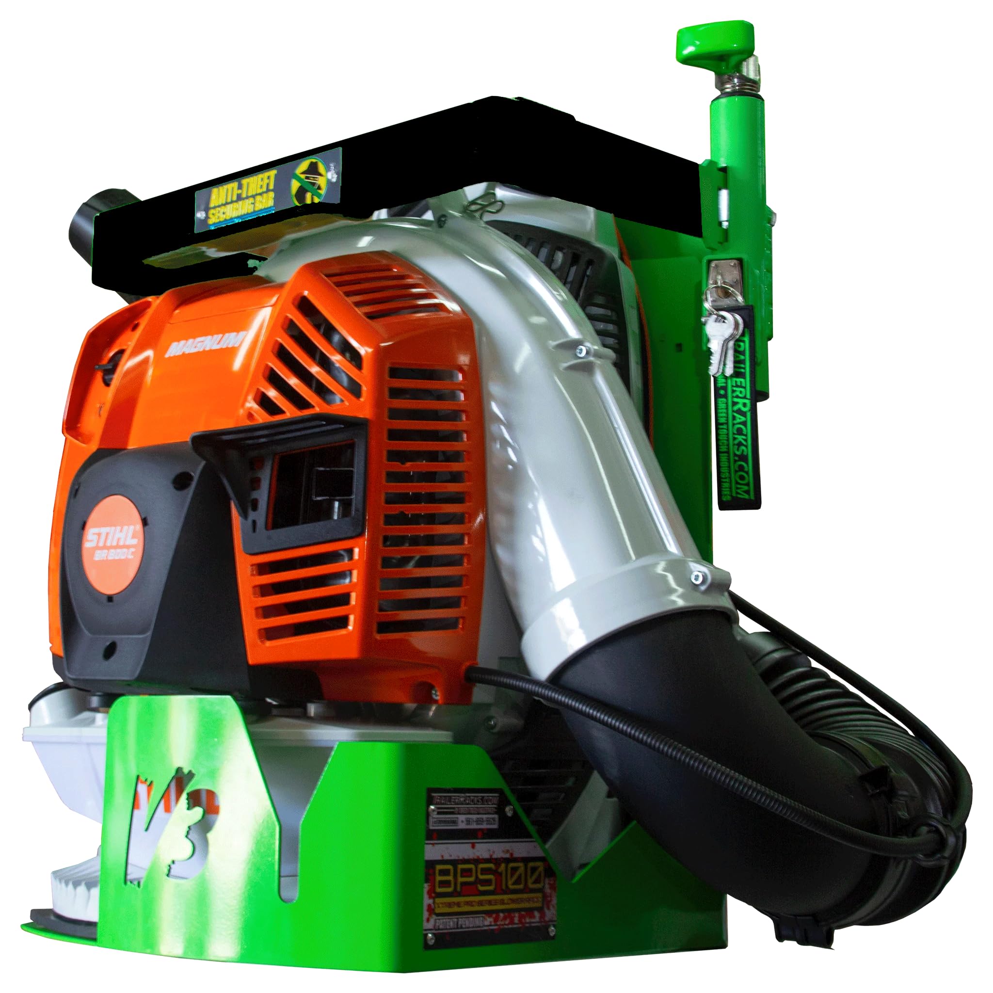 Illustrative example of backpack blower rack