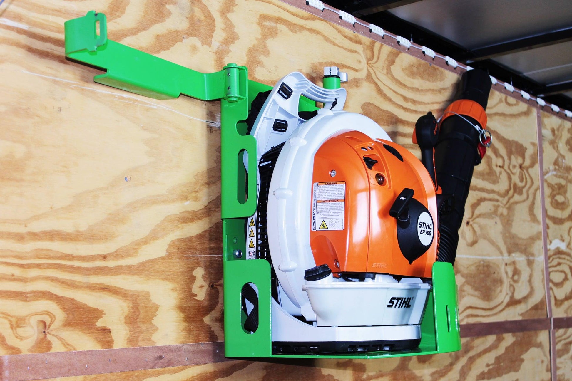 Illustrative example of backpack blower rack