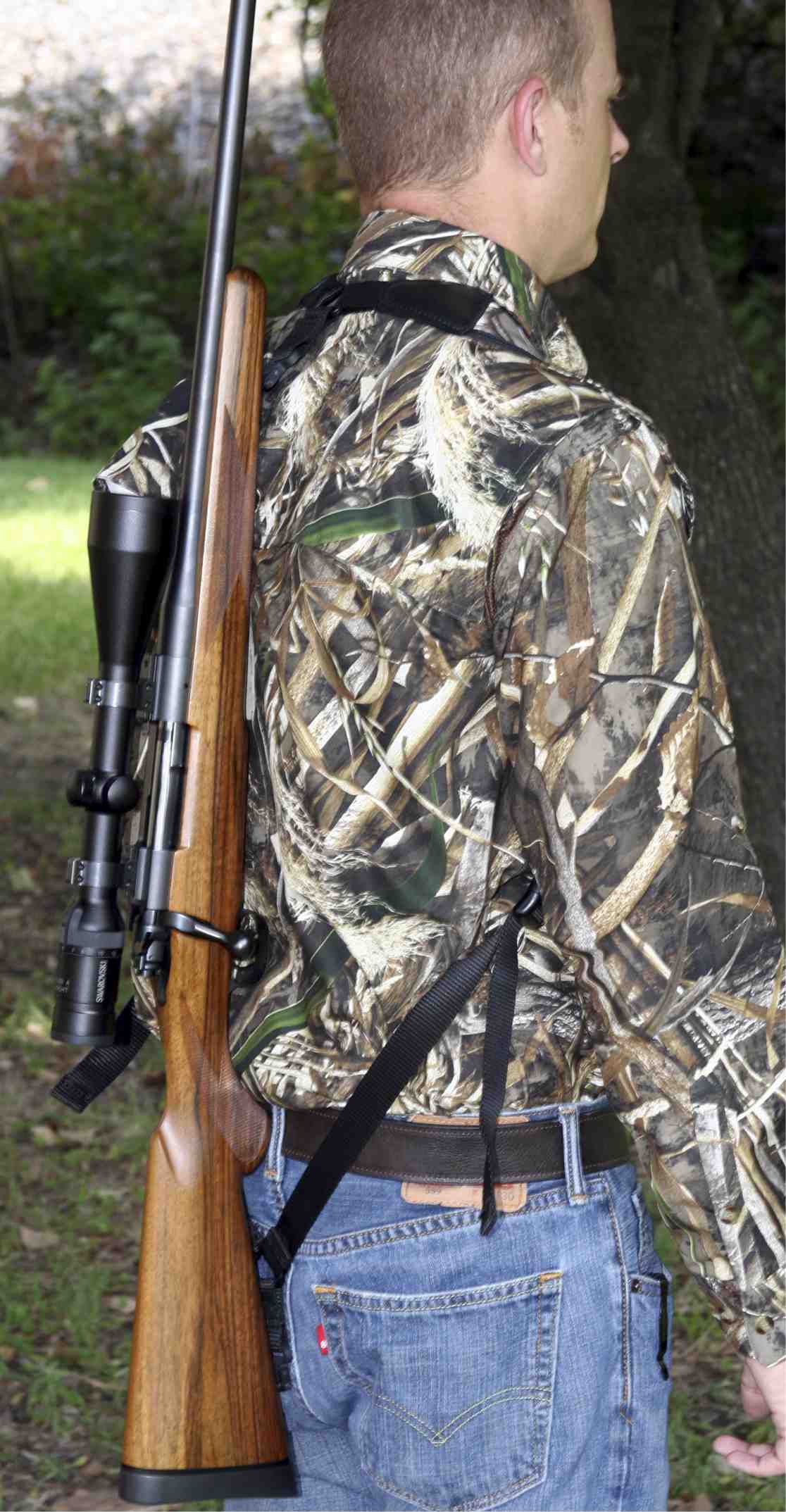 Illustrative example of backpack rifle sling