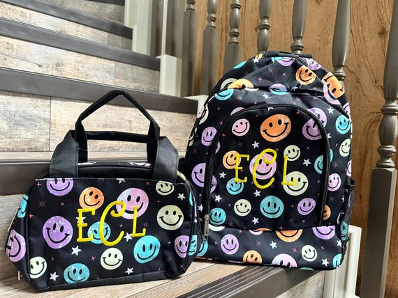 Illustrative example of backpack with smiley face