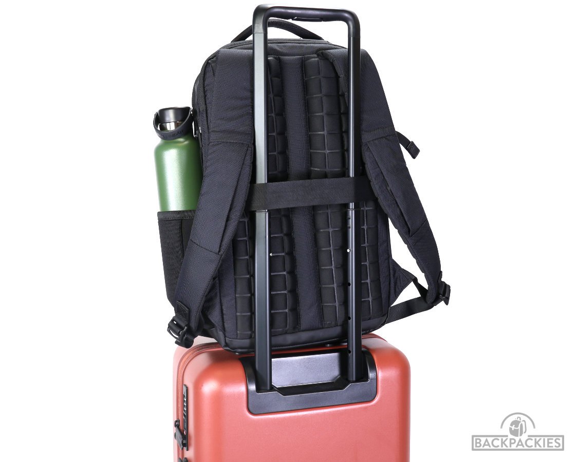 Illustrative example of backpack with suitcase sleeve
