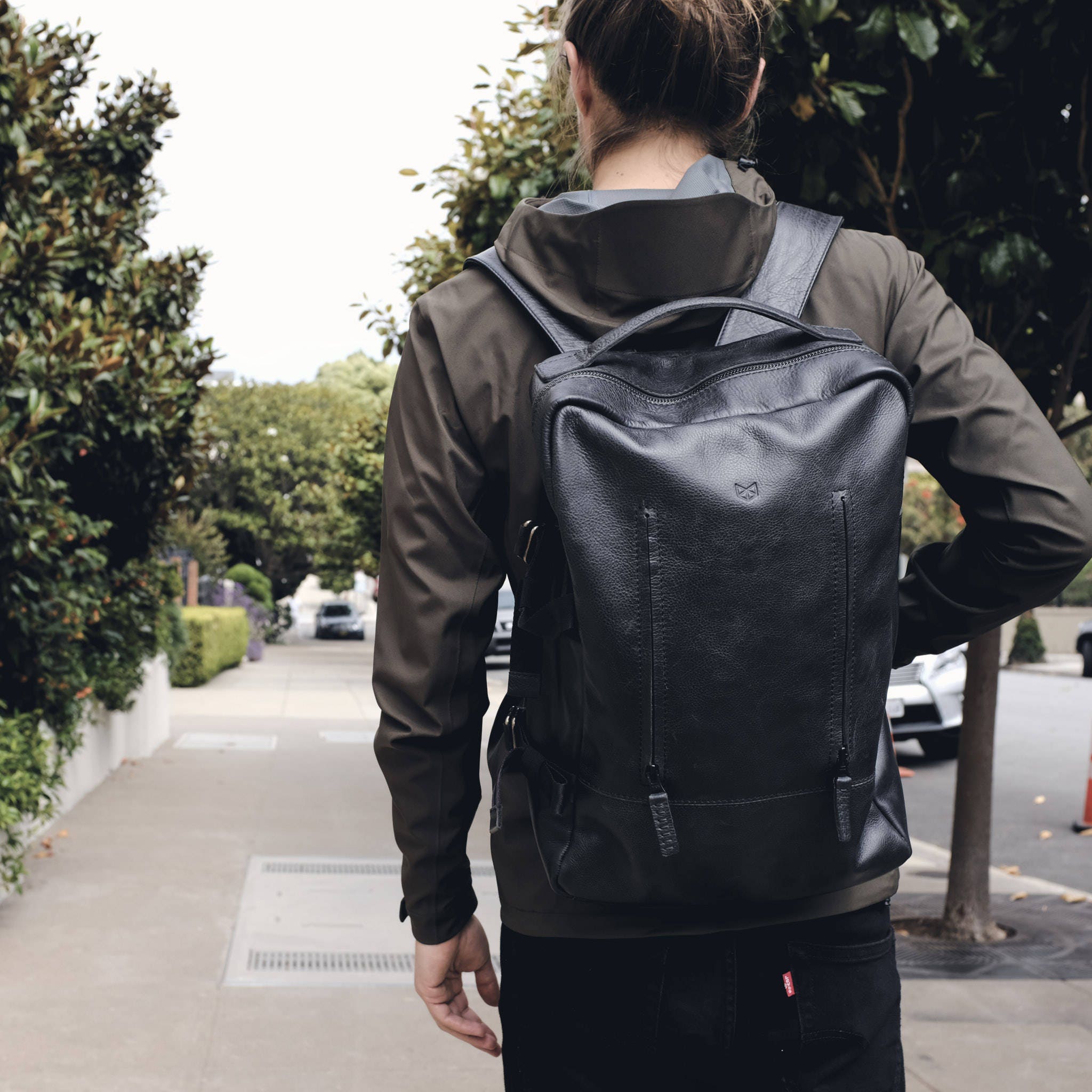 Illustrative example of black backpack men
