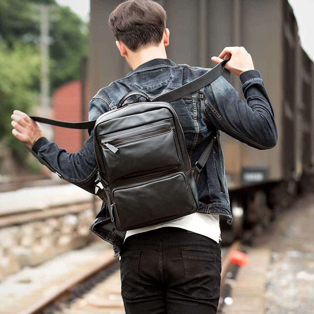 Illustrative example of black leather backpack