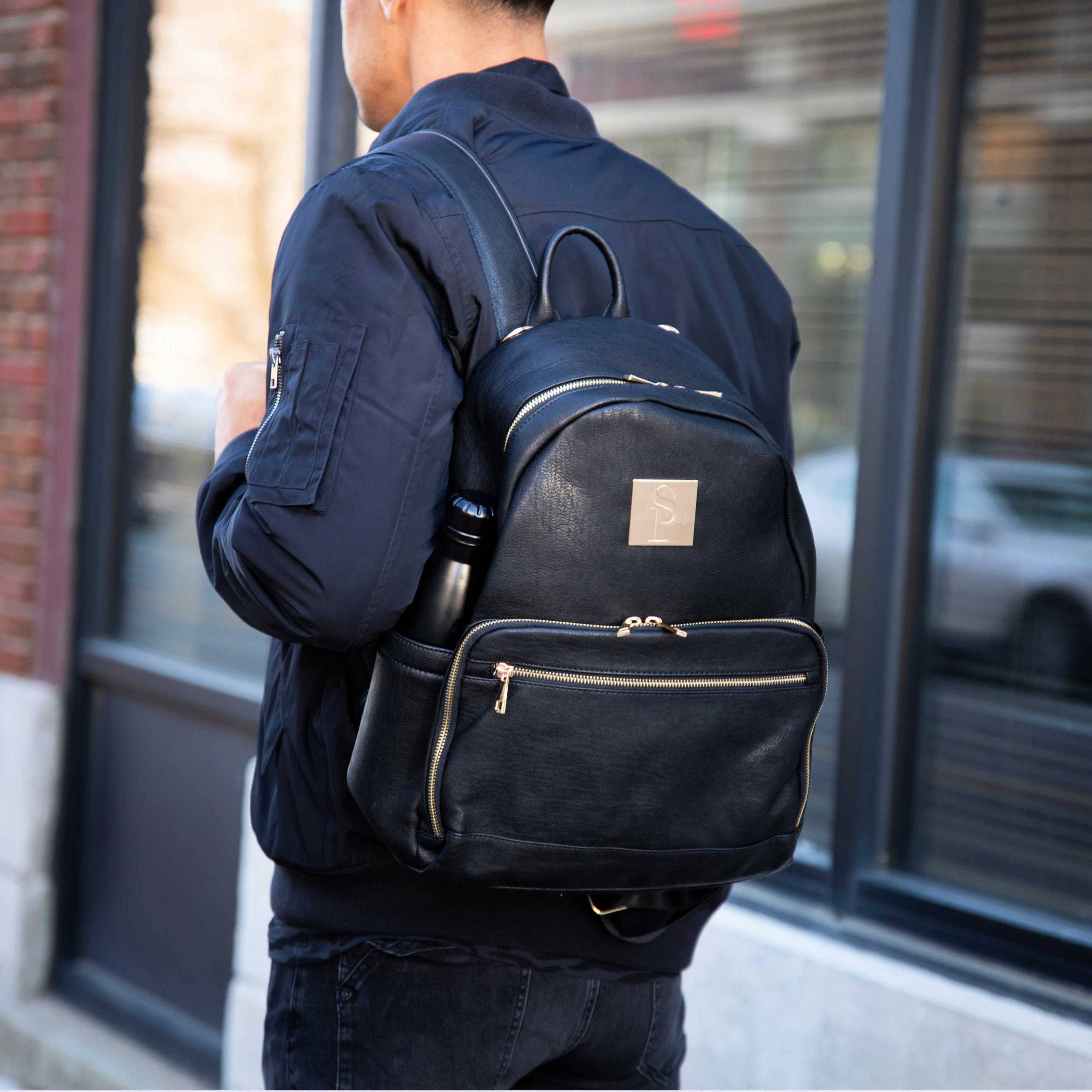 Illustrative example of black leather backpack