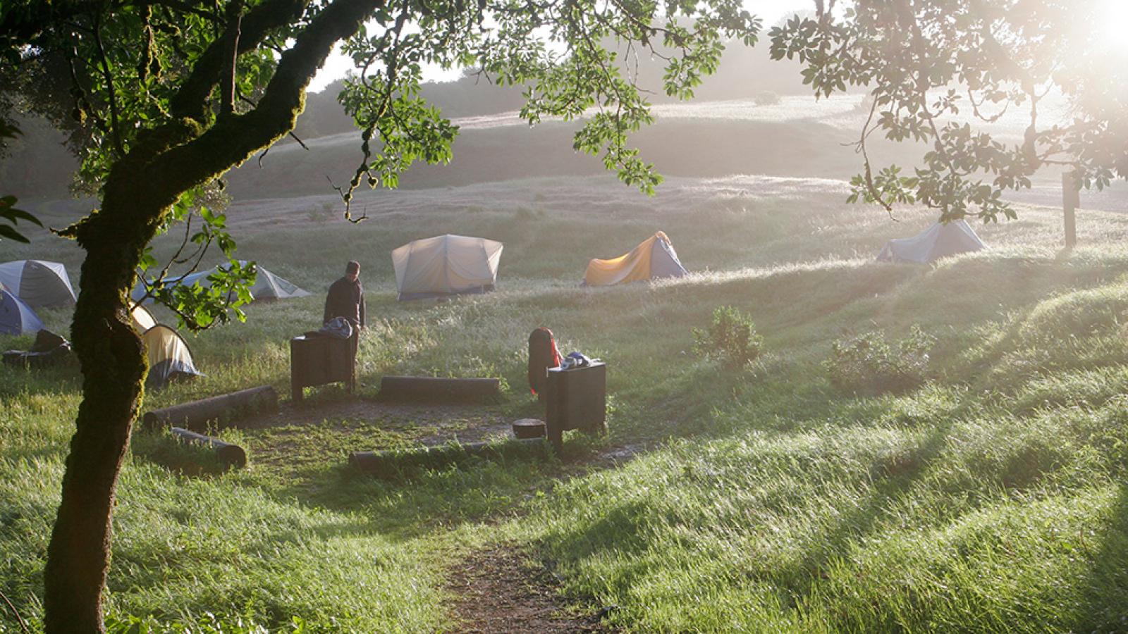 Illustrative example of black mountain backpack camp