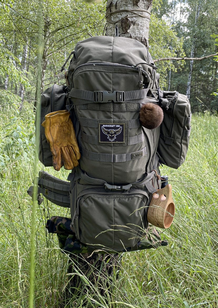 Illustrative example of bushcraft backpack