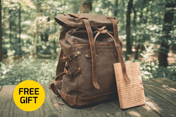 Illustrative example of canvas and leather backpack