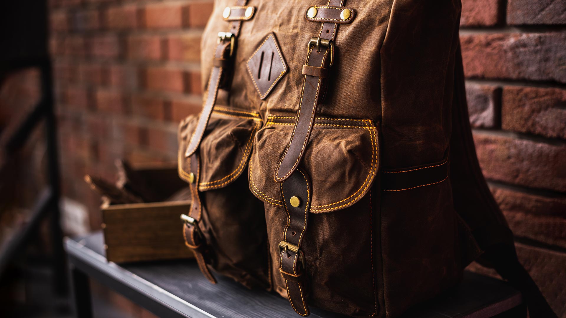 Illustrative example of canvas and leather backpack