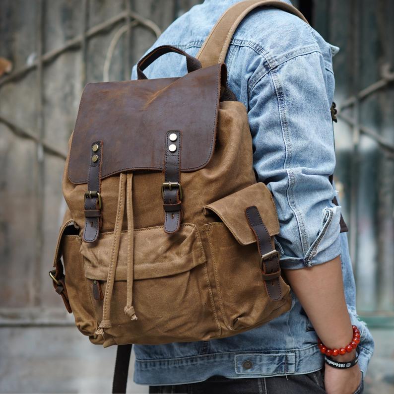Illustrative example of canvas leather backpack rucksack