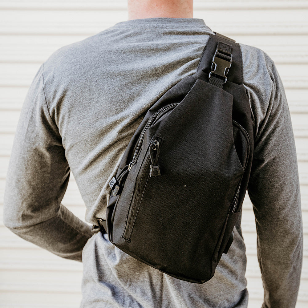 Illustrative example of concealed carry sling backpack