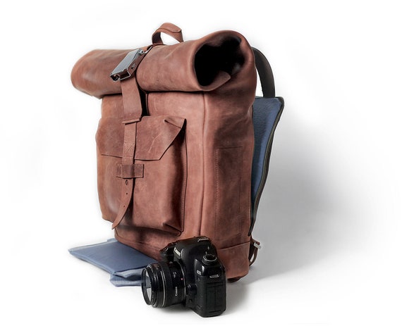 Illustrative example of leather camera backpack