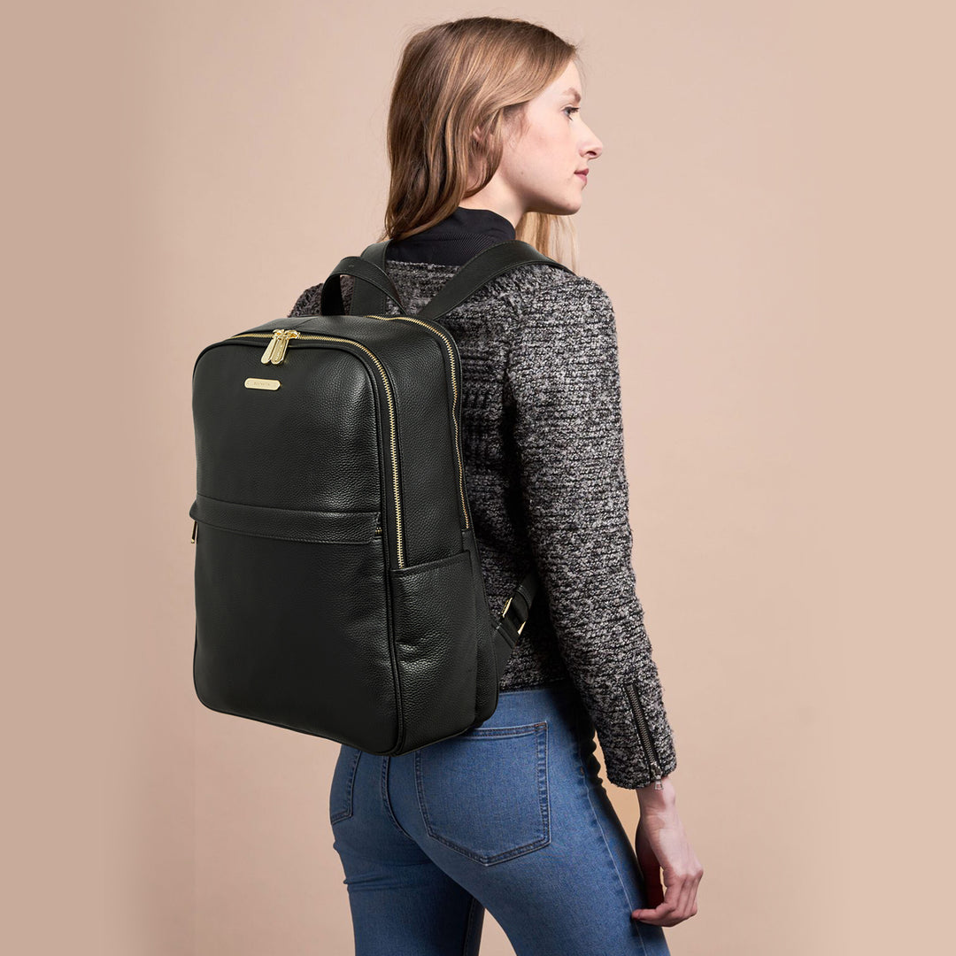 Illustrative example of leather laptop backpack for women