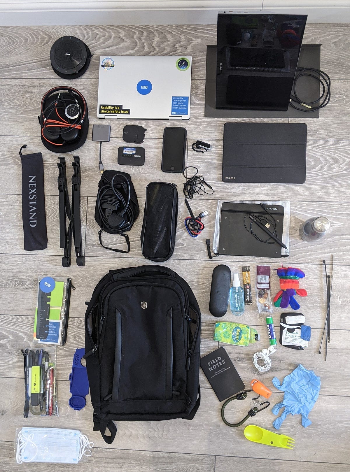 Illustrative example of office in a backpack