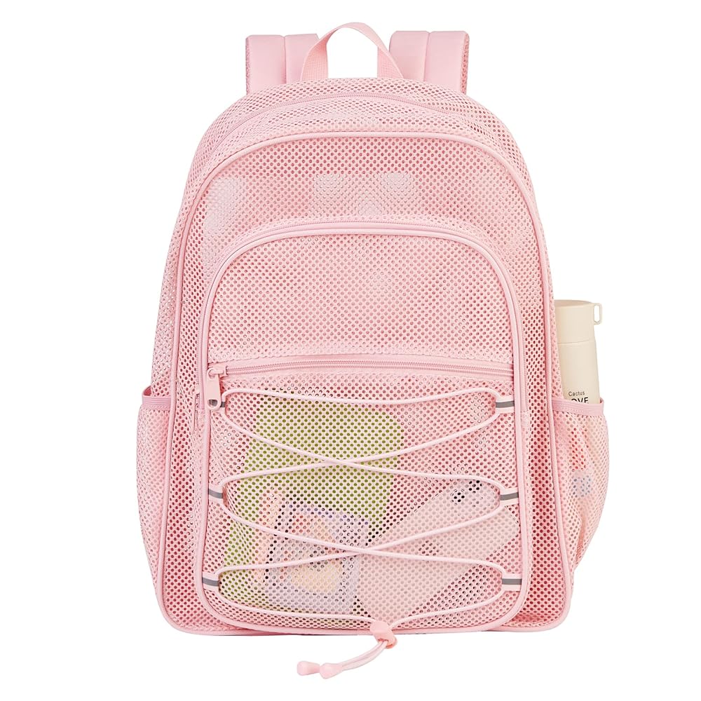 Illustrative example of pink mesh backpack