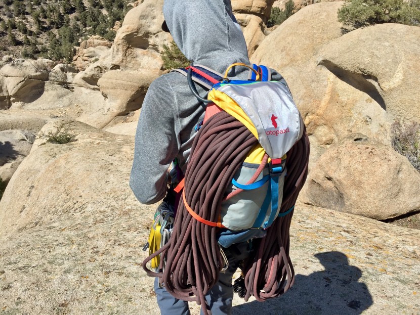 Illustrative example of rock climbing backpack
