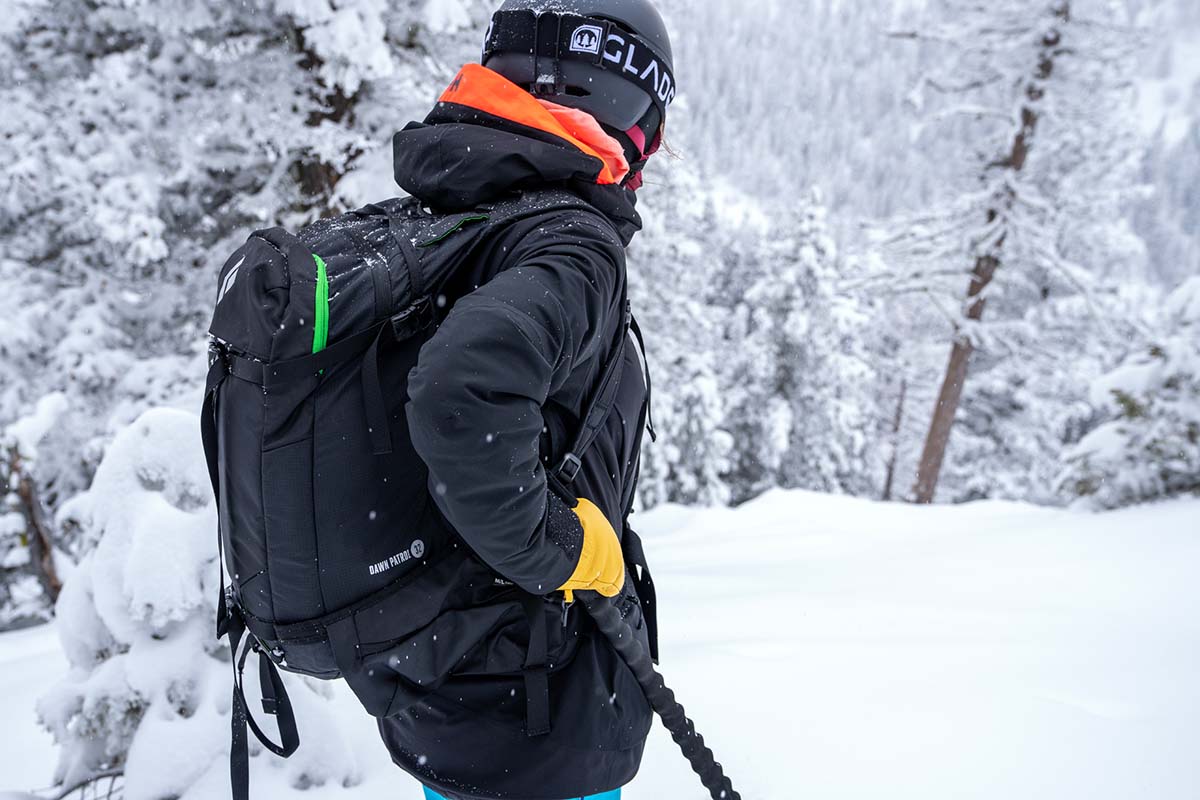 Illustrative example of snow ski backpack