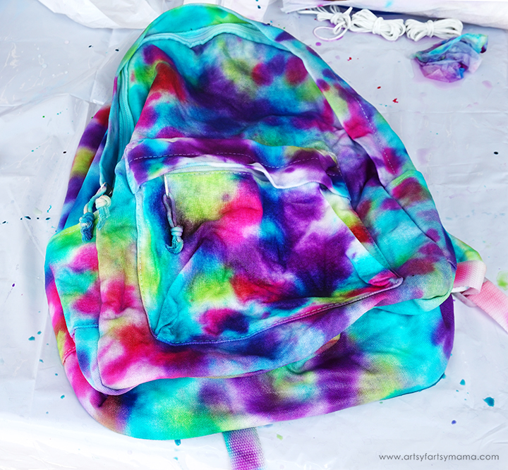 Illustrative example of tie dye a backpack