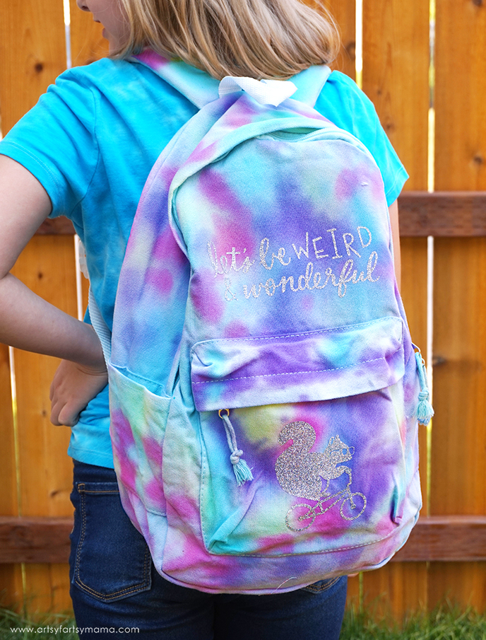 Illustrative example of tie dye a backpack