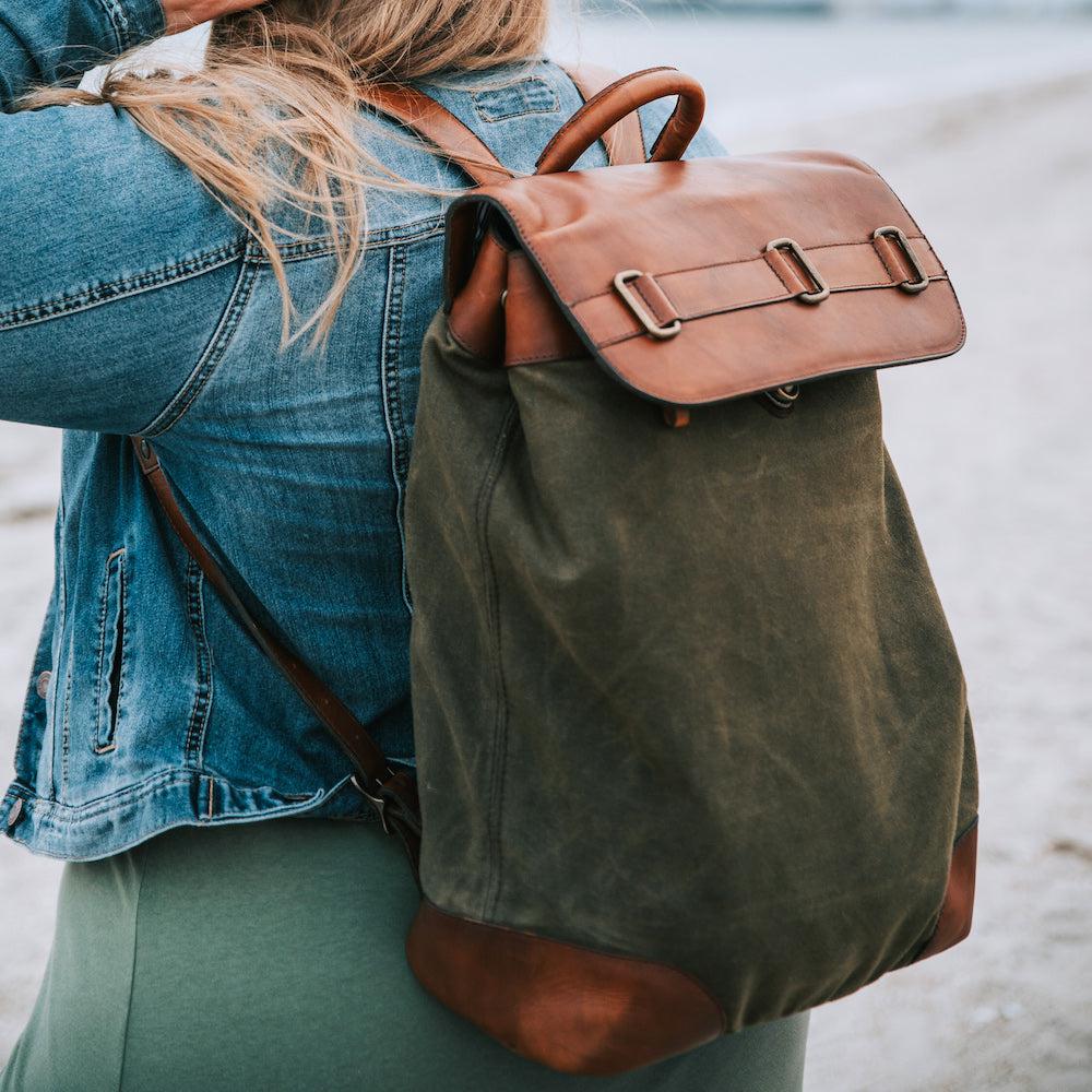 Illustrative example of waxed cotton backpack