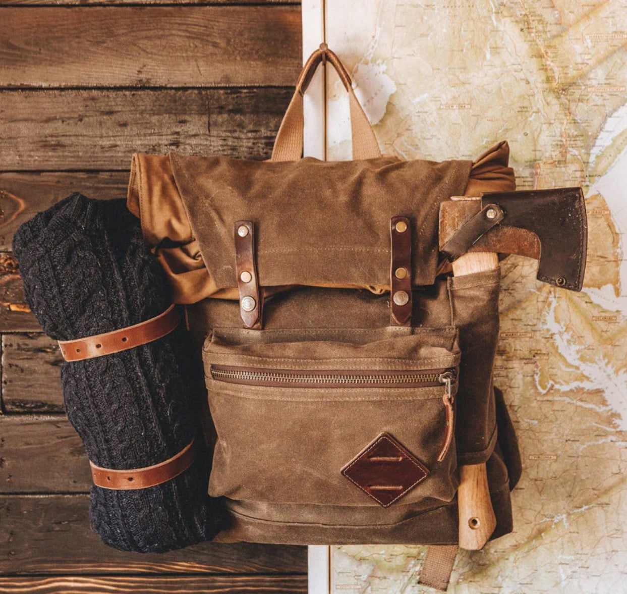 Illustrative example of waxed cotton canvas backpack