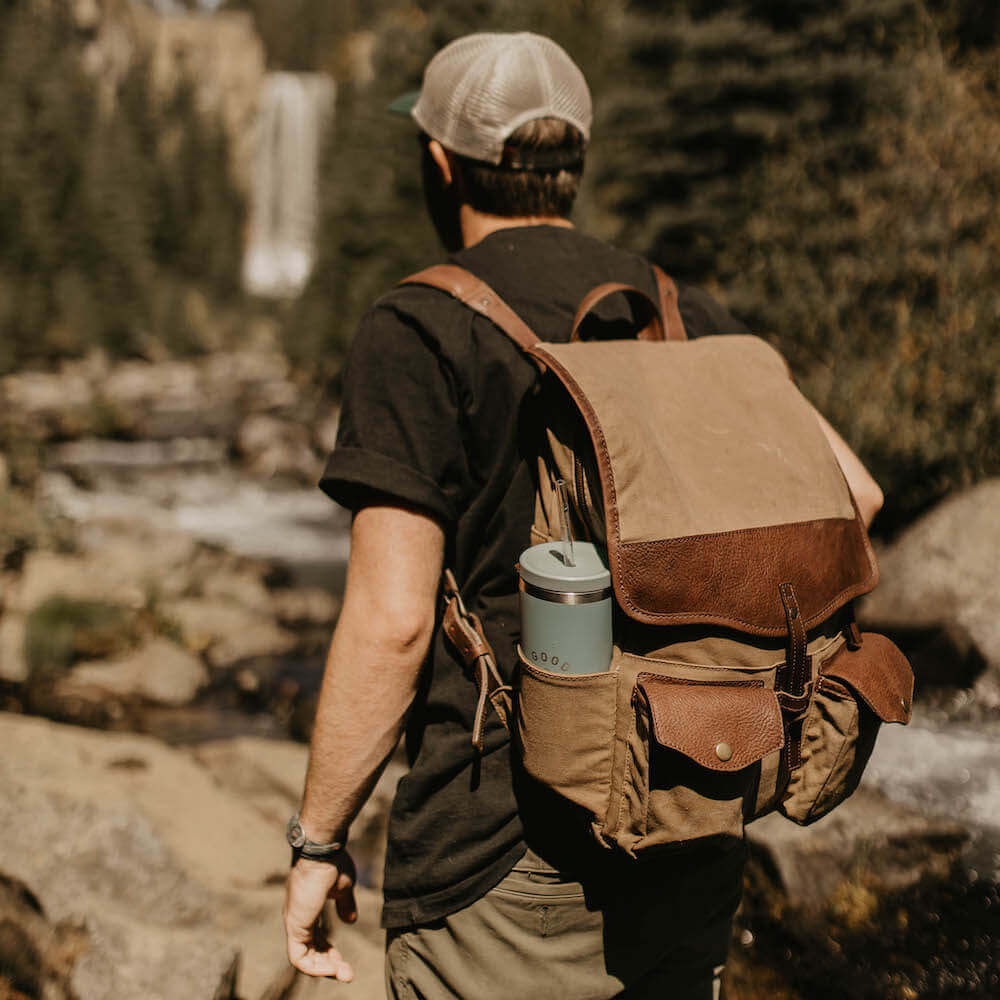 Illustrative example of waxed cotton canvas backpack